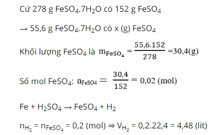 hinh-anh-cho-sat-tac-dung-voi-dung-dich-h2so4-loang-thu-duoc-v-lit-khi-h2-dktc-dung-dich-thu-duoc-cho-bay-hoi-thu-duoc-tinh-the-feso47h2o-co-khoi-luong-la-556-gam-the-tich-khi-h2dktc-duoc-giai-phong-la-4137-0
